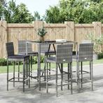 vidaXL 7-delige Tuinbarset met kussens poly rattan grijs, Verzenden, Nieuw, Rotan, 6 zitplaatsen