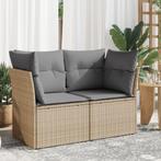 vidaXL Tuinbank 2-zits met kussens poly rattan beige, Tuin en Terras, Verzenden, Nieuw, Rotan