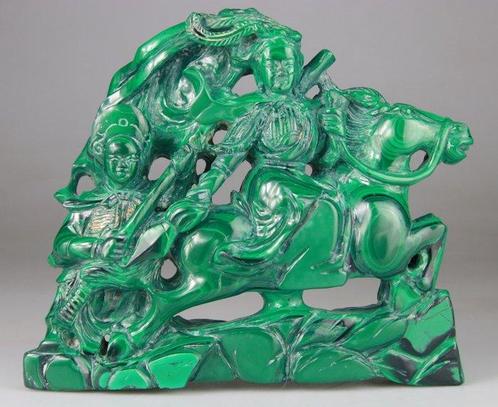Groot beeldhouwwerk Krijgerspaardbeeld - Malachiet - China -, Antiek en Kunst, Antiek | Overige Antiek