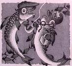 Gedachten van vissen over staking op spotprent. (Lithos), Antiek en Kunst, Verzenden