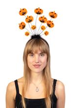 Haarband Pompoen Oranje Zwart Dons Diadeem Halloween Glitter, Ophalen of Verzenden, Nieuw, Halloween, Accessoires