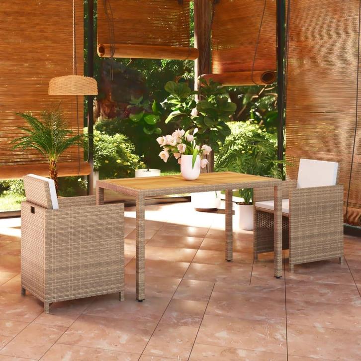 vidaXL 3-delige Tuinset met kussens poly rattan beige, Tuin en Terras, Tuinsets en Loungesets, Tuinset, Nieuw, Rotan, Verzenden