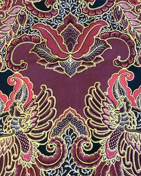 Katoen Batik Ornamant Rood-Zwart