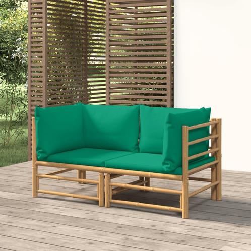 vidaXL Tuinhoekbanken 2 st met kussens bamboe groen, Tuin en Terras, Tuinsets en Loungesets, Nieuw, Hout, Verzenden