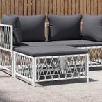 vidaXL Tuinvoetenbank met kussens geweven stof wit, Tuin en Terras, Verzenden, Nieuw, Textileen