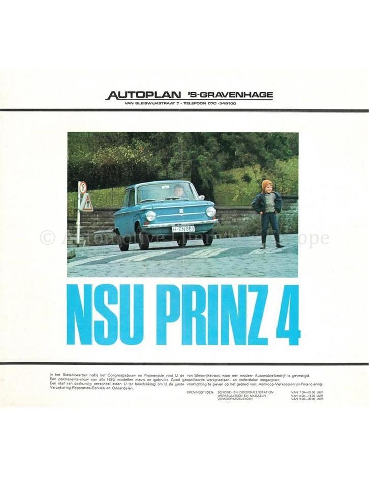 1967 NSU PRINZ 4 BROCHURE NEDERLANDS, Boeken, Auto's | Folders en Tijdschriften