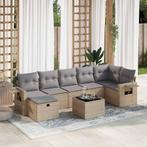 vidaXL 8-delige Loungeset met kussens poly rattan beige, Nieuw, Loungeset, 7 zitplaatsen, Verzenden