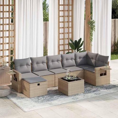 vidaXL 8-delige Loungeset met kussens poly rattan beige, Tuin en Terras, Tuinsets en Loungesets, Loungeset, Nieuw, 7 zitplaatsen