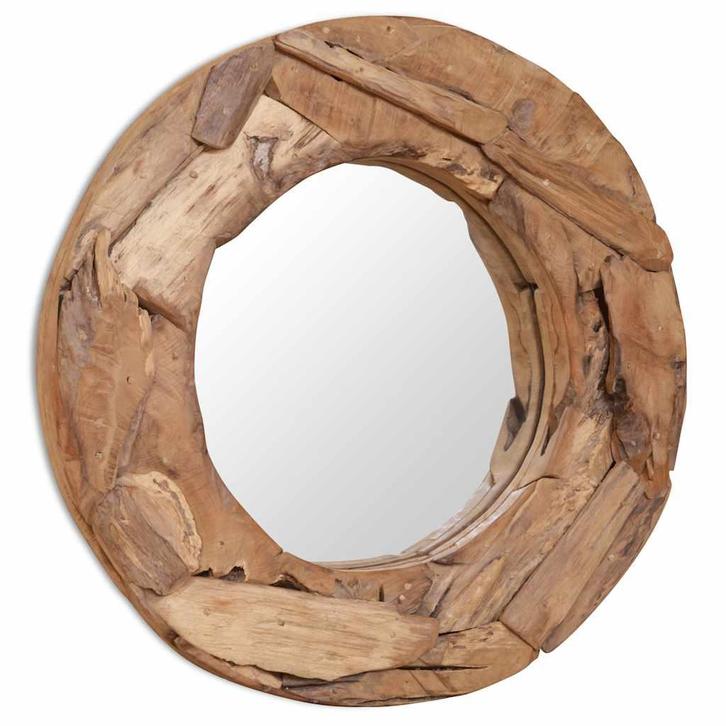 vidaXL Decoratieve spiegel rond 60 cm teakhout, Huis en Inrichting, Woonaccessoires | Spiegels, Nieuw, Verzenden