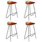 4 Bruine Leren Barstoelen - Retourdeal! Industriele Look, Huis en Inrichting, Met voetsteun, 60 tot 90 cm, Nieuw, Ophalen of Verzenden