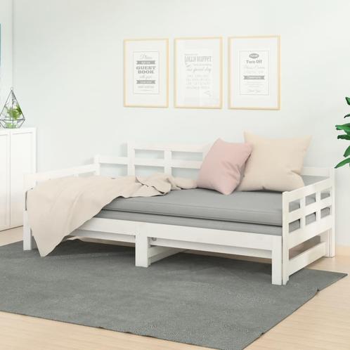vidaXL Slaapbank uitschuifbaar massief grenenhout wit, Huis en Inrichting, Slaapkamer | Bedden, 90 cm, 200 cm, Wit, Eenpersoons