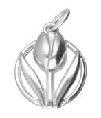 Zilveren Tulp in cirkel ketting hanger, Nieuw, Verzenden