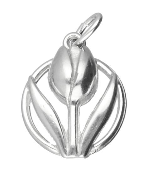 Zilveren Tulp in cirkel ketting hanger, Sieraden, Tassen en Uiterlijk, Kettinghangers, Verzenden