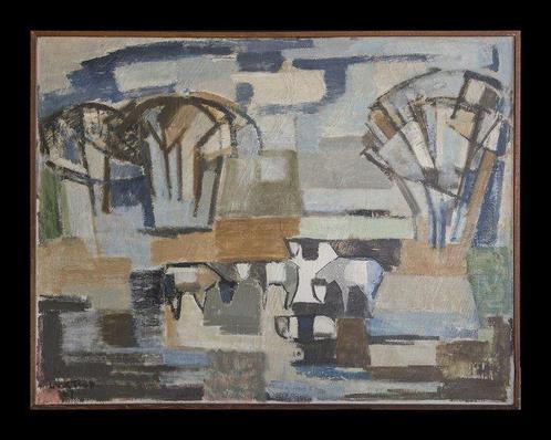 Dirk Trap (1922-1993) - Paysage avec animaux stylisé, Antiek en Kunst, Kunst | Schilderijen | Klassiek