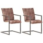 vidaXL Eetkamerstoelen 2 st echt leer verweerd bruin, Huis en Inrichting, Stoelen, Verzenden, Nieuw, Bruin