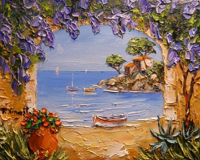 R. Vincent (1954) - Le porche en Provence oeuvre de Vincent, Antiek en Kunst, Kunst | Schilderijen | Modern