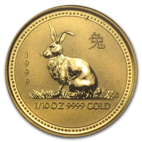 Gouden Lunar I - 1/10 oz 1999 Year of the Rabbit, Postzegels en Munten, Munten | Oceanië, Losse munt, Goud, Verzenden