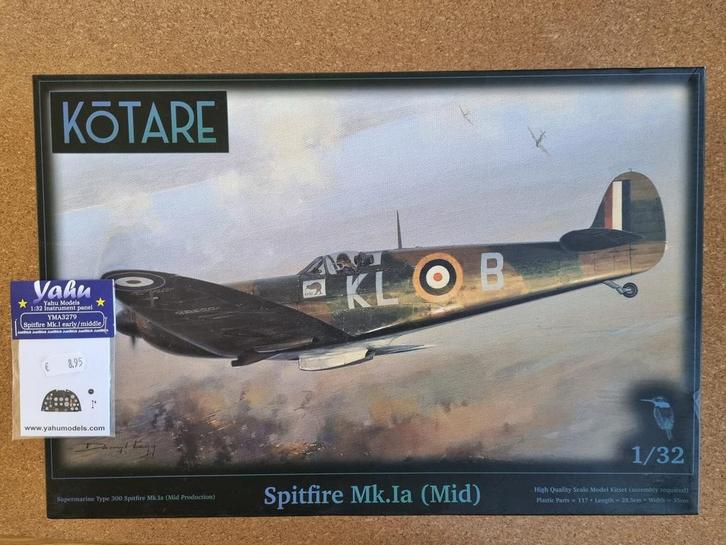 Kotare K32001 Spitfire Mk.Ia (Mid) 1:32 + Yahu cockpit panel, Hobby en Vrije tijd, Modelbouw | Vliegtuigen en Helikopters, Verzenden