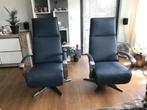 Set van 2 blauwe leren relaxfauteuils met stalen frame -, Ophalen of Verzenden, Nieuw, Leer