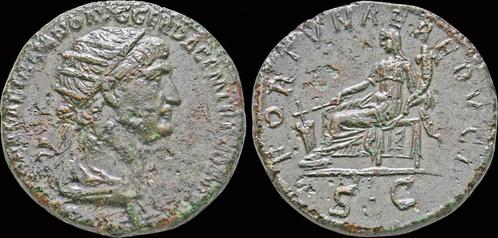 98-117ad Roman Trajan Ae dupondius Fortuna seated left Brons, Postzegels en Munten, Munten | Europa | Niet-Euromunten, Verzenden