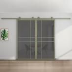 Dubbele stalen schuifdeur 6 Vlaks Olijfgroen Rook glas Luxe, 75 tot 150 cm, Nieuw, 150 tot 225 cm, Metaal