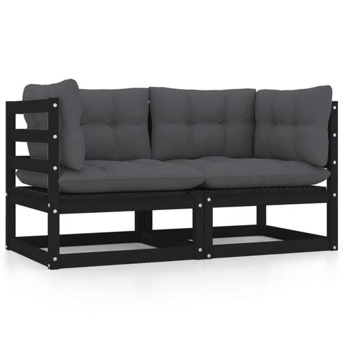 Tuinbank Zwart Hout 2-zits met Kussens - OP = OP!, Tuin en Terras, Tuinbanken, Nieuw, Hout, Ophalen of Verzenden