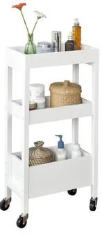 Smalle Witte Trolley 21 cm met 3 Niveaus op Wielen – MDF Hou, Verzenden, Nieuw