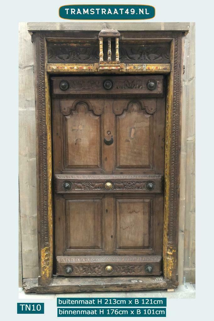 Oude antieke deur uit India, teakhout deur met kozijn, Doe-het-zelf en Verbouw, Deuren en Horren, Zo goed als nieuw, Hout, Binnendeur