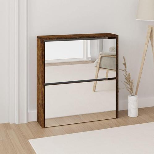 vidaXL Schoenenkast met spiegel 2-laags 63x17x67 cm gerookt, Huis en Inrichting, Kasten | Schoenenrekken, Nieuw, Verzenden