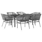 vidaXL 7-delige Tuinset met kussens poly rattan glas grijs, Tuin en Terras, Tuinsets en Loungesets, 6 zitplaatsen, Nieuw, Tuinset