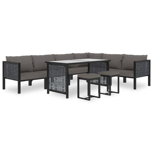 vidaXL 9-delige Loungeset met kussens poly rattan antraciet, Tuin en Terras, Tuinsets en Loungesets, Loungeset, Nieuw, Meer dan 8 zitplaatsen
