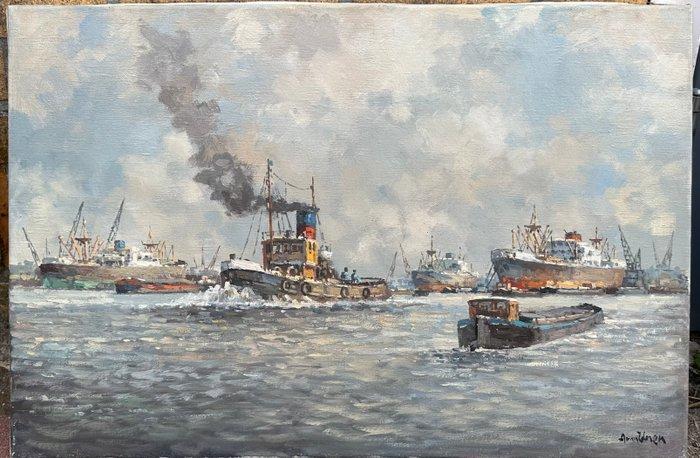 Anton van Unen (1918-2000) - Havengezicht, Antiek en Kunst, Kunst | Schilderijen | Klassiek