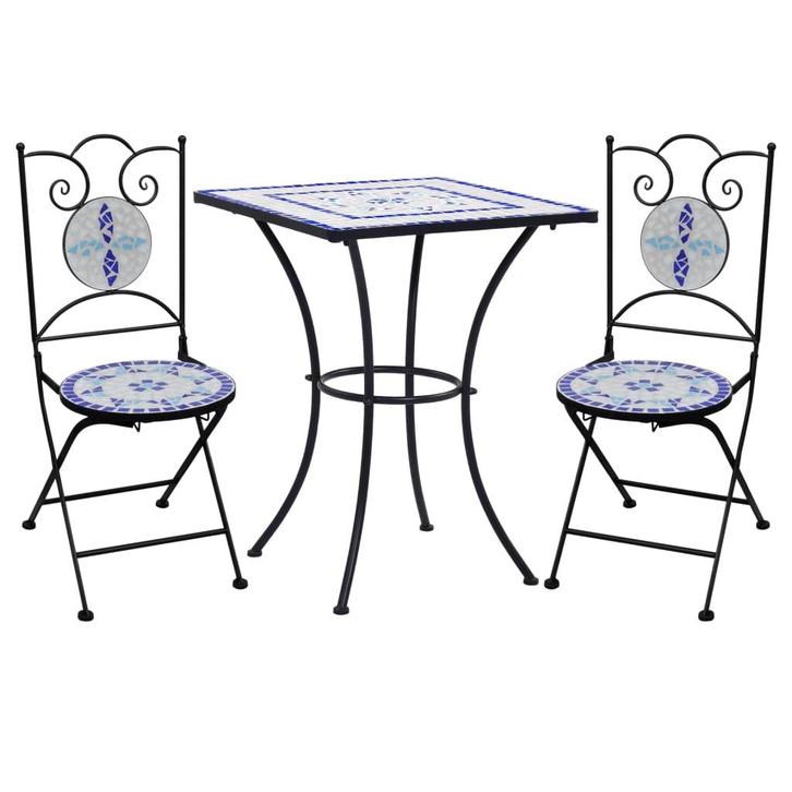 vidaXL 3-delige Bistroset mozaïek keramische tegel blauw en, Tuin en Terras, Tuinsets en Loungesets, Nieuw, 3 zitplaatsen, Overige materialen
