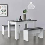 Eethoek set tafel 110x70x73 en banken 86,5x33x43,5 wit grijs, Verzenden, Nieuw