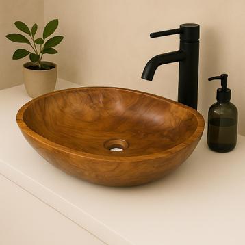 Wastafel | Wasbak | Ovaal | Teakhout | 60x40x12cm | Bruin beschikbaar voor biedingen