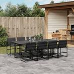 vidaXL 9-delige Tuinset met kussens textileen zwart, Verzenden, Nieuw, 8 zitplaatsen, Rvs