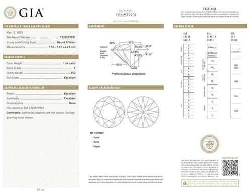 1 pcs Diamant (Natuurlijk) - 1.64 ct - Rond - F - VS2 -, Sieraden, Tassen en Uiterlijk, Edelstenen