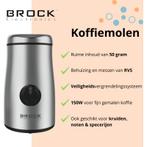Brock Elektrische Koffiemolen 150W – Zilver – RVS Mes – Voor, Witgoed en Apparatuur, Koffiezetapparaten, Ophalen of Verzenden