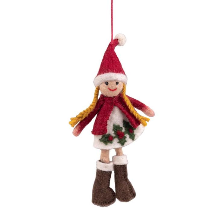 Hanger Vilt Figuurtje Kerst - Meisje met Vlechten Holly Berr, Diversen, Kerst, Nieuw, Ophalen of Verzenden