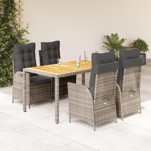 vidaXL 5-delige Tuinset met kussens poly rattan grijs, Tuin en Terras, Tuinsets en Loungesets, Tuinset, Nieuw, 4 zitplaatsen, Rotan
