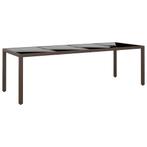 vidaXL Tuintafel met glazen blad poly rattan bruin, Tuin en Terras, Tuintafels, Verzenden, Nieuw