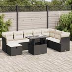 vidaXL 9-delige Loungeset met kussens poly rattan zwart, Verzenden, Nieuw, Rotan, Loungeset