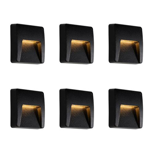 Set van 6 buiten wandlampen zwart vierkant incl. LED IP65 -, Tuin en Terras, Buitenverlichting, Nieuw, Kunststof