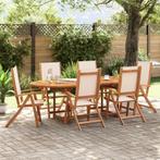 vidaXL 7-delige Tuinset massief acaciahout en textileen, 6 zitplaatsen, Nieuw, Tuinset, Verzenden