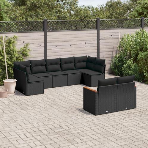 vidaXL 9-delige Loungeset met kussens poly rattan zwart, Tuin en Terras, Tuinsets en Loungesets, Loungeset, Nieuw, Rotan, Verzenden