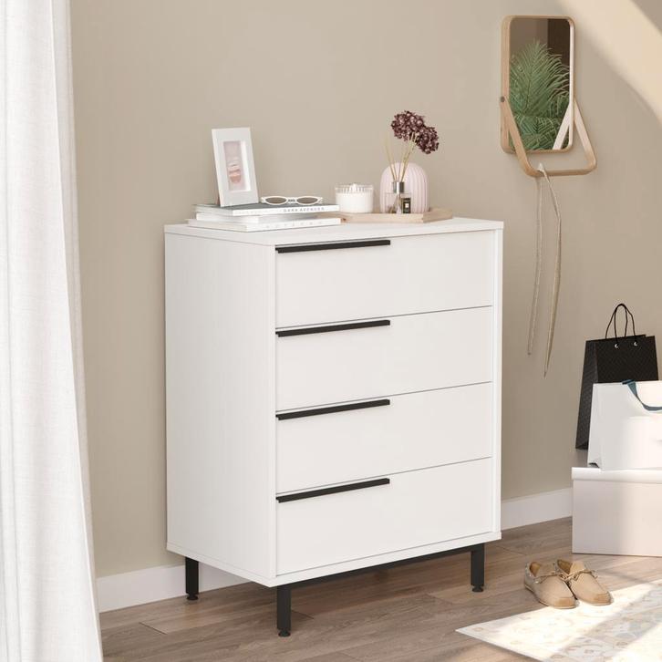 Commode Vesanto ladekast 95x75x44,5 cm wit en zwart [en.casa, Huis en Inrichting, Kasten | Dressoirs, Verzenden