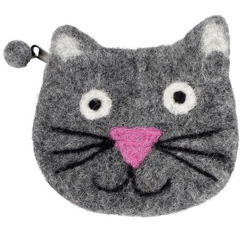 Vilten portemonnee kattenkop donkergrijs NIEUW, Sieraden, Tassen en Uiterlijk, Portemonnees, Grijs, Nieuw, Ophalen of Verzenden