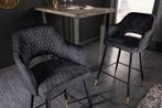 Design barkruk PARIS grijs fluweel met decoratieve quilting, Huis en Inrichting, Barkrukken, Nieuw, Ophalen of Verzenden
