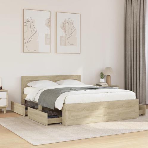 vidaXL Bedframe met hoofdeinde bewerkt hout sonoma eiken, Huis en Inrichting, Slaapkamer | Bedden, 120 cm, 200 cm, Bruin, Twijfelaar