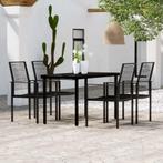 vidaXL 5-delige Tuinset zwart, 4 zitplaatsen, Verzenden, Nieuw, Rvs
